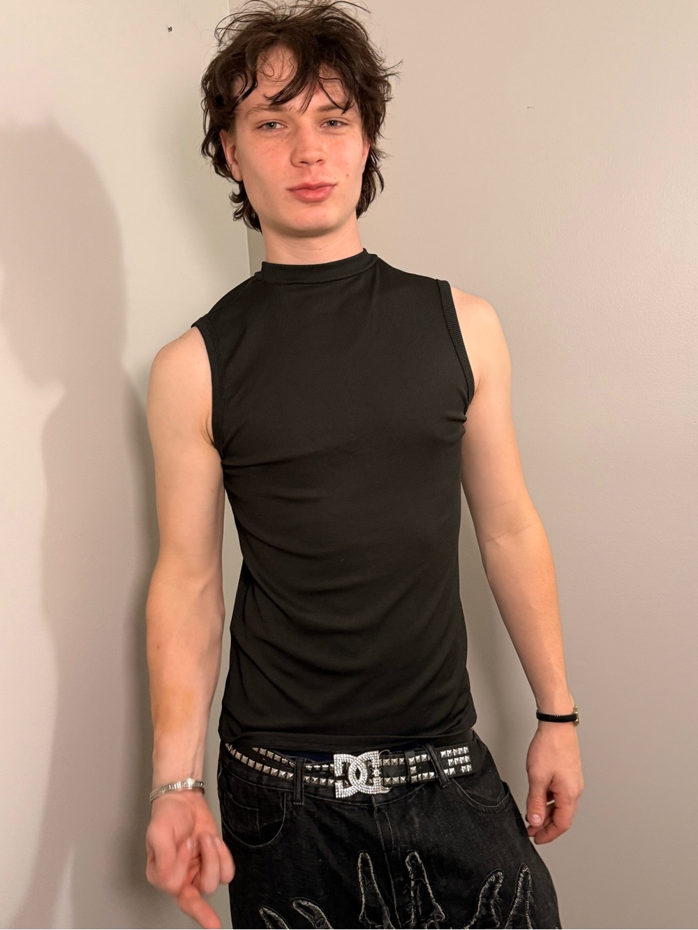 Black Sleeveless Mock Neck Men’s Shirt
